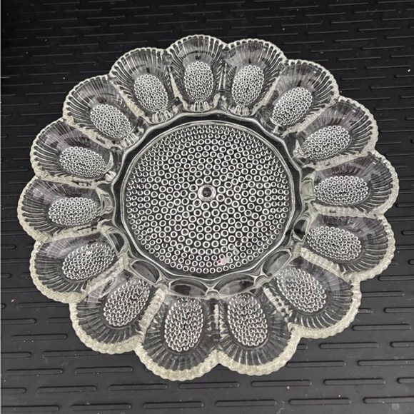 A vintage Indiana Glass deviled egg plate features the “Hobnail Clear pattern” - Picture 2 of 2